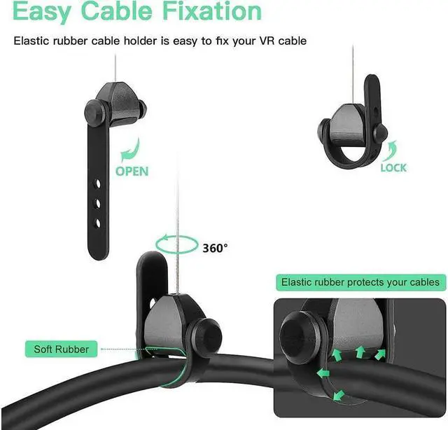 Alt view image 4 of 7 - BONAEVER VR Cable Management System Ceiling Hooks with Retractable Carabiner Retractable Ceiling Pulley System for Oculus Quest/Quest 2/HTC Vive/Vive Pro/Oculus Rift/Rift S [6 Packs Black]