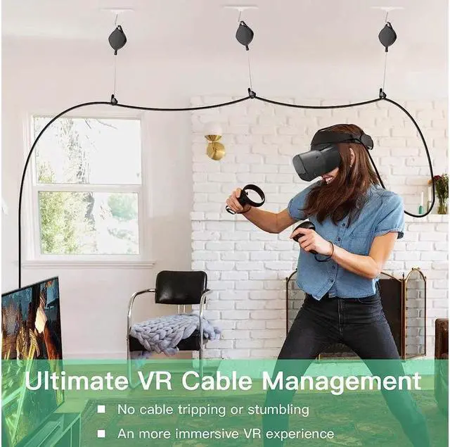 Alt view image 5 of 7 - BONAEVER VR Cable Management System Ceiling Hooks with Retractable Carabiner Retractable Ceiling Pulley System for Oculus Quest/Quest 2/HTC Vive/Vive Pro/Oculus Rift/Rift S [6 Packs Black]