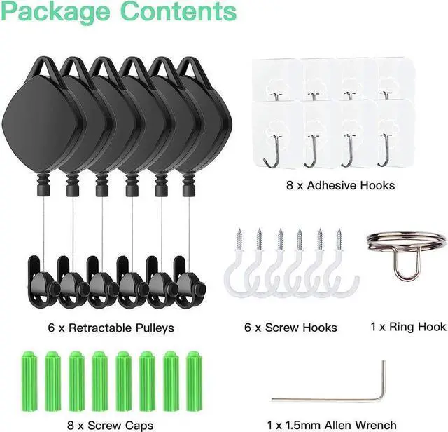 Alt view image 7 of 7 - BONAEVER VR Cable Management System Ceiling Hooks with Retractable Carabiner Retractable Ceiling Pulley System for Oculus Quest/Quest 2/HTC Vive/Vive Pro/Oculus Rift/Rift S [6 Packs Black]