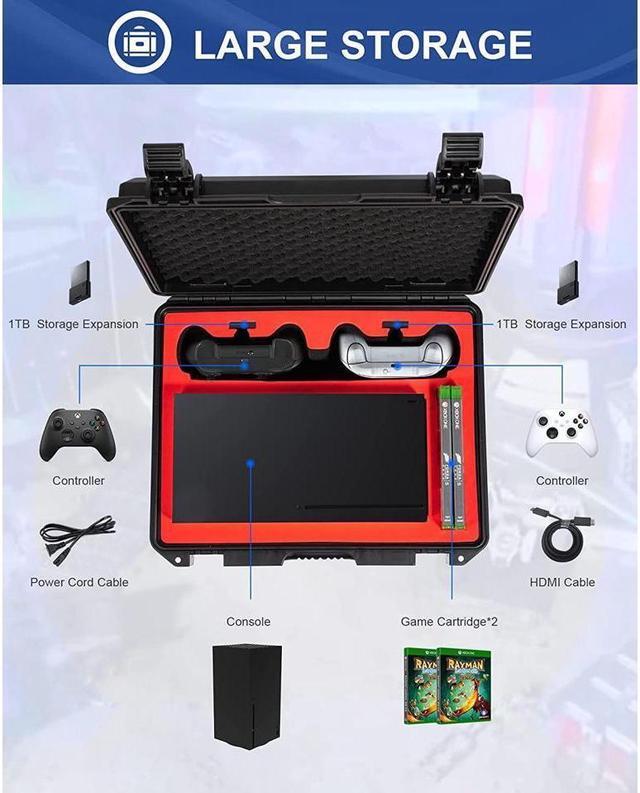 Alt view image 2 of 7 - BONAEVER Hard Carrying Case Compatible with Xbox Series X Professional Deluxe Waterproof Case Soft Lining Hard Case for Xbox Series X Console Controllers Headset Other Accessories
