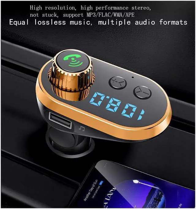 Alt view image 2 of 2 - BONAEVER 3.1A Car Charger Built-in 3 USB Ports Charging Data Cable Bluetooth 5.0 FM Transmitter Wireless H sfree Auto Audio Receiver MP3 Player Fast Charger Gold
