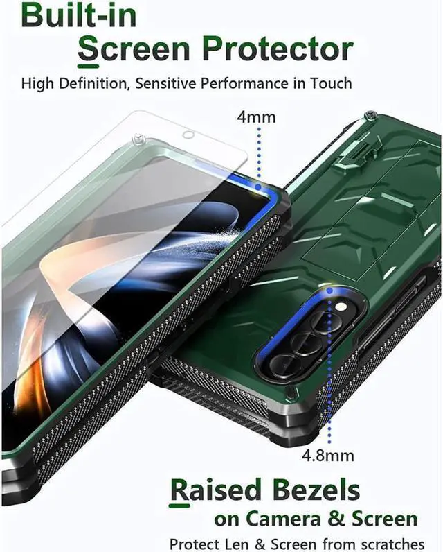 Alt view image 3 of 7 - BONAEVER For Samsung Galaxy Z Fold 4 5G Case with S Pen Holder Built-in Stand and & Screen Protector Full-Body Protective Rugged Phone Cover