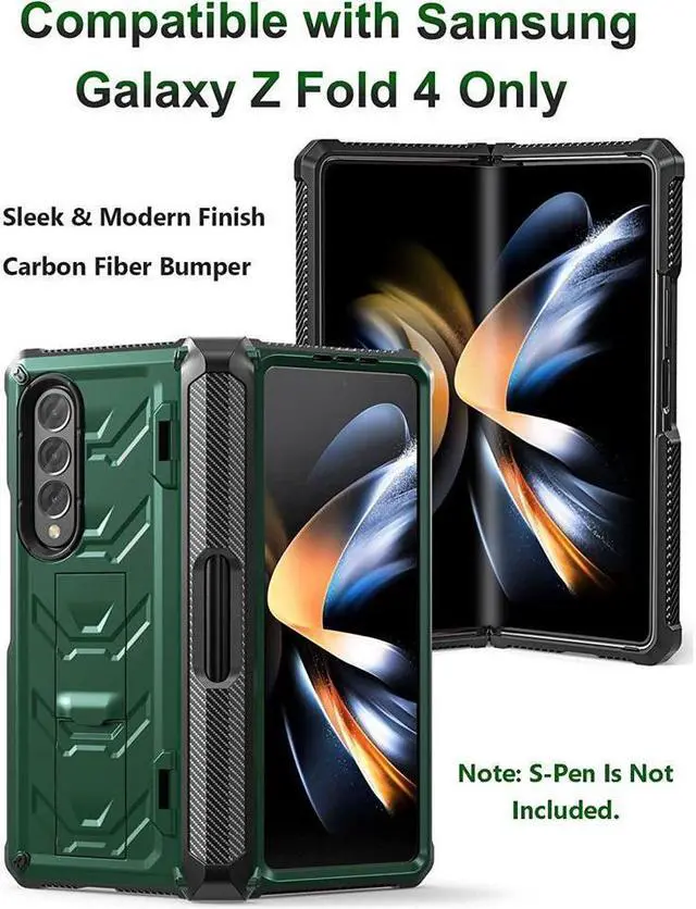 Alt view image 4 of 7 - BONAEVER For Samsung Galaxy Z Fold 4 5G Case with S Pen Holder Built-in Stand and & Screen Protector Full-Body Protective Rugged Phone Cover