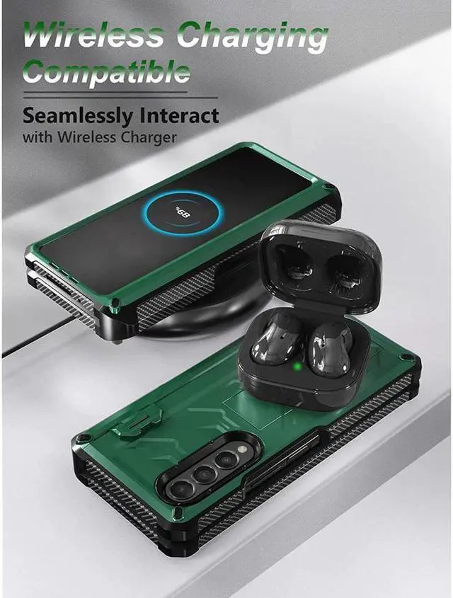 Alt view image 7 of 7 - BONAEVER For Samsung Galaxy Z Fold 4 5G Case with S Pen Holder Built-in Stand and & Screen Protector Full-Body Protective Rugged Phone Cover