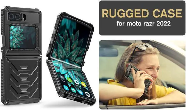 Alt view image 7 of 7 - BONAEVER For Motorola Moto Razr 2022 Case with Slide Camera Cover Military Grade Protective Armor Phone Case Shockproof Hard Shell Cover Black
