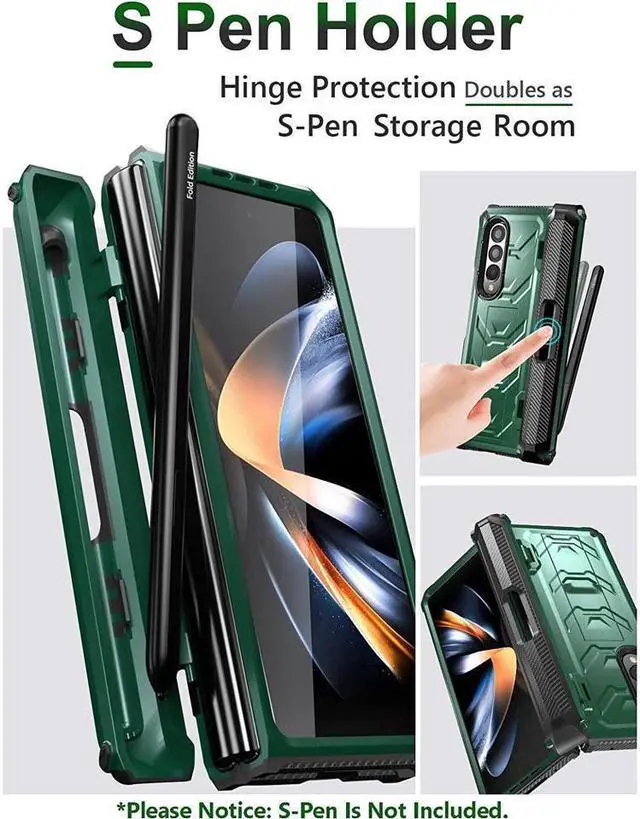 Alt view image 2 of 7 - BONAEVER For Samsung Galaxy Z Fold 4 5G Case with S Pen Holder Built-in Stand and & Screen Protector Full-Body Protective Rugged Phone Cover