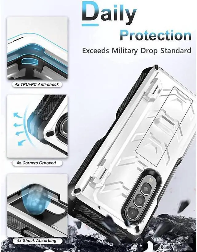 Alt view image 2 of 7 - BONAEVER For Samsung Galaxy Z Fold 4 5G Case with S Pen Holder Built-in Stand and & Screen Protector Full-Body Protective Rugged Phone Cover