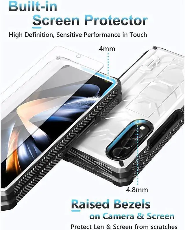 Alt view image 3 of 7 - BONAEVER For Samsung Galaxy Z Fold 4 5G Case with S Pen Holder Built-in Stand and & Screen Protector Full-Body Protective Rugged Phone Cover