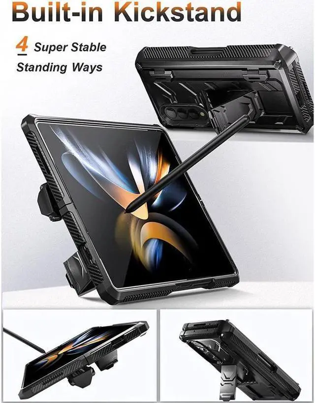 Alt view image 3 of 7 - BONAEVER For Samsung Galaxy Z Fold 4 5G Case with S Pen Holder Built-in Stand and & Screen Protector Full-Body Protective Rugged Phone Cover