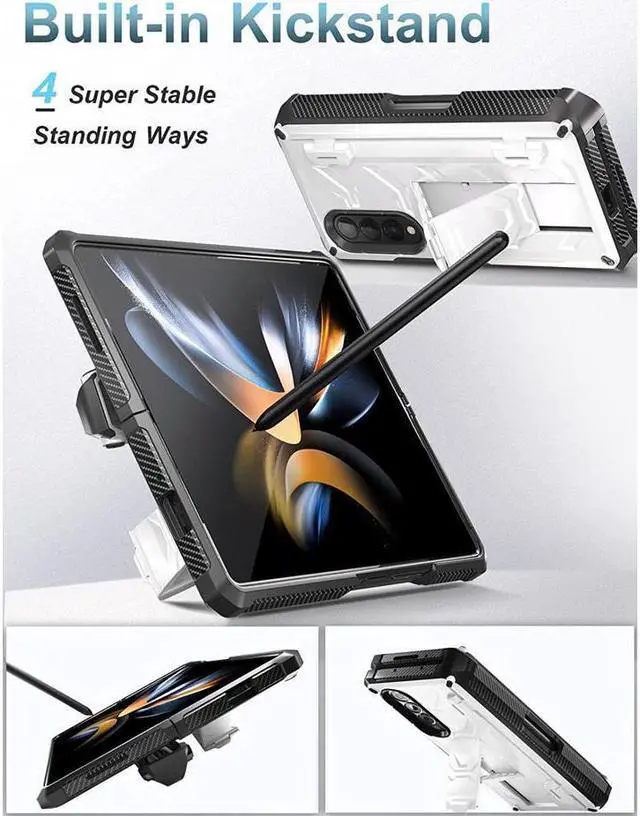 Alt view image 5 of 7 - BONAEVER For Samsung Galaxy Z Fold 4 5G Case with S Pen Holder Built-in Stand and & Screen Protector Full-Body Protective Rugged Phone Cover