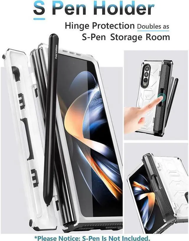 Alt view image 6 of 7 - BONAEVER For Samsung Galaxy Z Fold 4 5G Case with S Pen Holder Built-in Stand and & Screen Protector Full-Body Protective Rugged Phone Cover