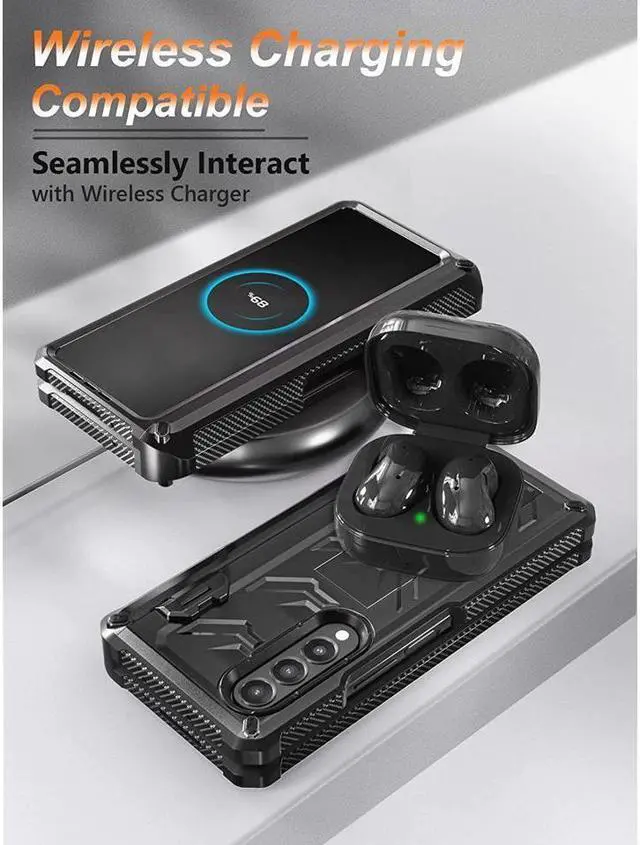 Alt view image 6 of 7 - BONAEVER For Samsung Galaxy Z Fold 4 5G Case with S Pen Holder Built-in Stand and & Screen Protector Full-Body Protective Rugged Phone Cover