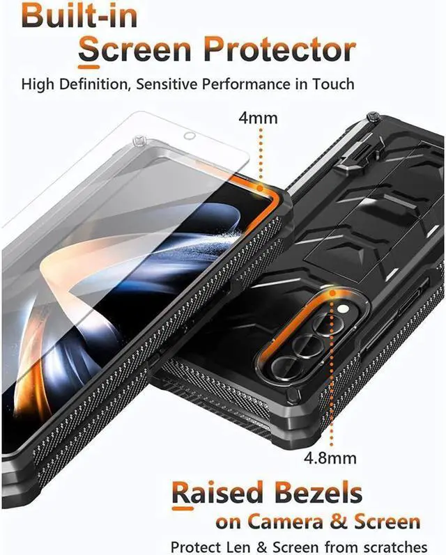 Alt view image 5 of 7 - BONAEVER For Samsung Galaxy Z Fold 4 5G Case with S Pen Holder Built-in Stand and & Screen Protector Full-Body Protective Rugged Phone Cover