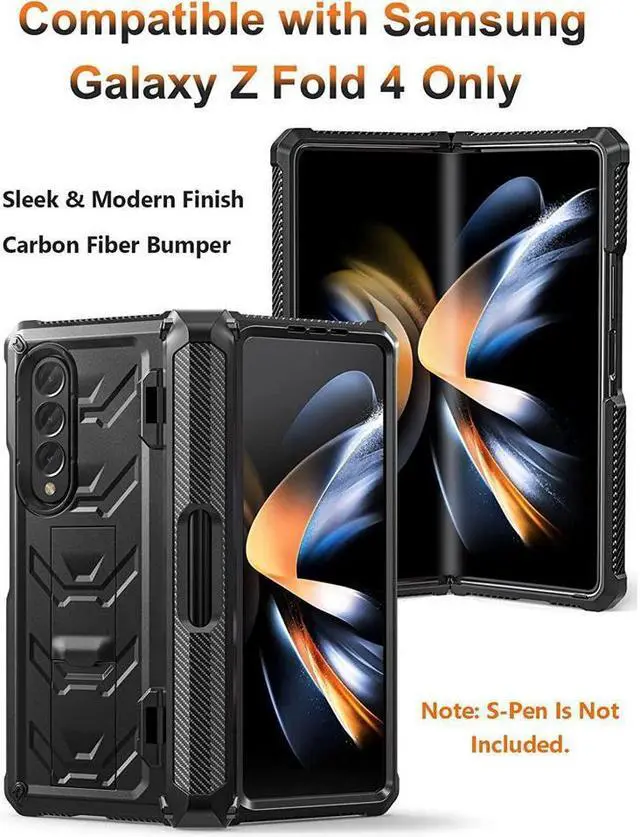 Alt view image 7 of 7 - BONAEVER For Samsung Galaxy Z Fold 4 5G Case with S Pen Holder Built-in Stand and & Screen Protector Full-Body Protective Rugged Phone Cover