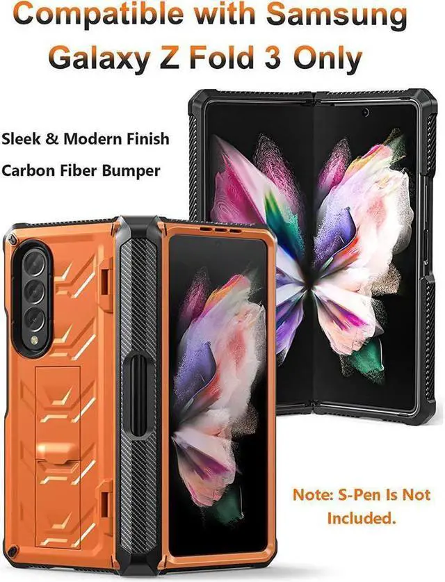 Alt view image 2 of 7 - BONAEVER For Samsung Galaxy Z Fold 3 5G Case with S Pen Holder Built-in Stand Screen Protector Camera & Hinge Protection 360° Protection Phone Cover