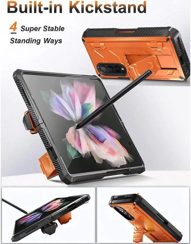 Alt view image 4 of 7 - BONAEVER For Samsung Galaxy Z Fold 3 5G Case with S Pen Holder Built-in Stand Screen Protector Camera & Hinge Protection 360° Protection Phone Cover