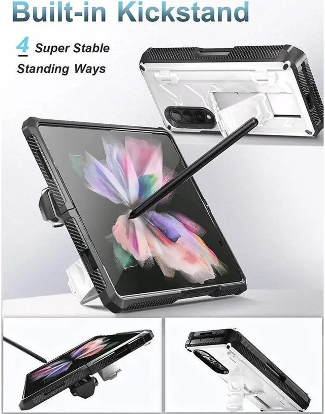 Alt view image 4 of 7 - BONAEVER For Samsung Galaxy Z Fold 3 5G Case with S Pen Holder Built-in Stand Screen Protector Camera & Hinge Protection 360° Protection Phone Cover