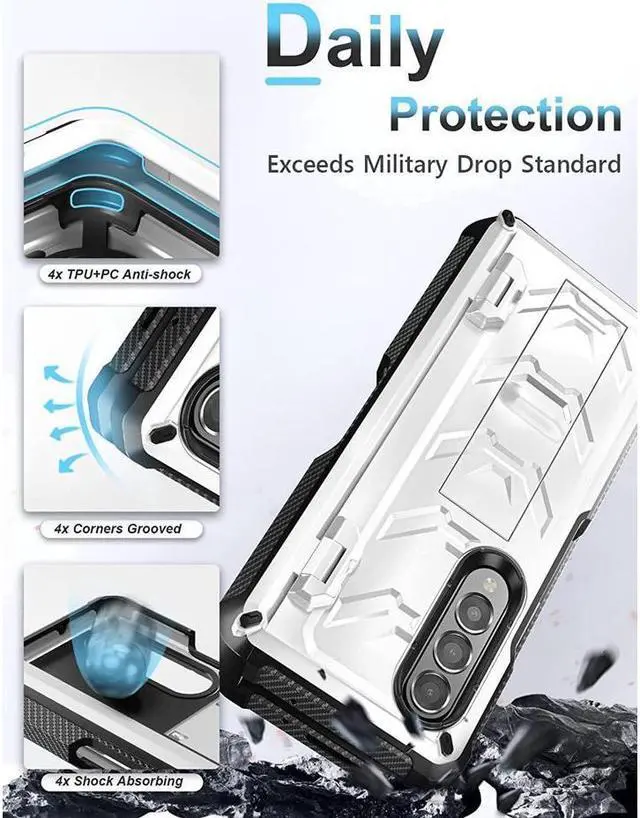 Alt view image 6 of 7 - BONAEVER For Samsung Galaxy Z Fold 3 5G Case with S Pen Holder Built-in Stand Screen Protector Camera & Hinge Protection 360° Protection Phone Cover