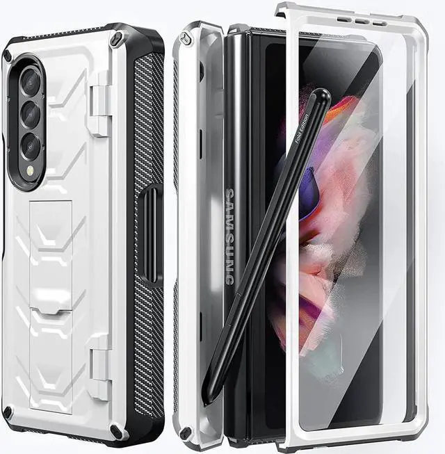 Main image of BONAEVER For Samsung Galaxy Z Fold 3 5G Case with S Pen Holder Built-in Stand Screen Protector Camera & Hinge Protection 360° Protection Phone Cover