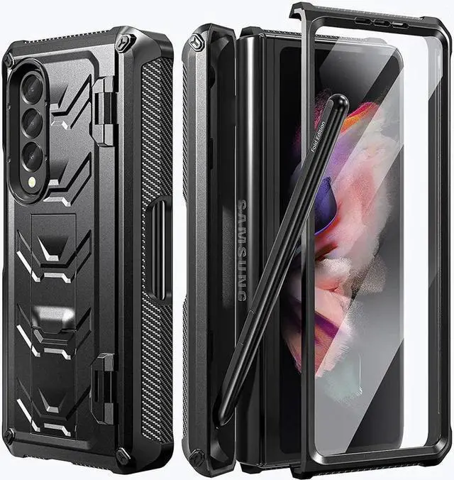 Main image of BONAEVER For Samsung Galaxy Z Fold 3 5G Case with S Pen Holder Built-in Stand Screen Protector Camera & Hinge Protection 360° Protection Phone Cover