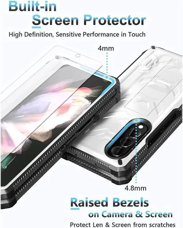Alt view image 5 of 7 - BONAEVER For Samsung Galaxy Z Fold 3 5G Case with S Pen Holder Built-in Stand Screen Protector Camera & Hinge Protection 360° Protection Phone Cover