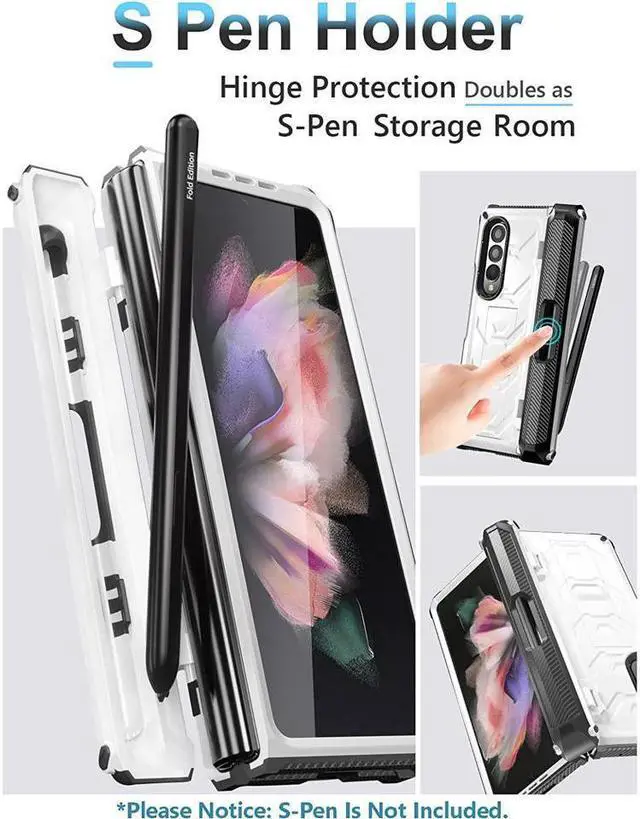 Alt view image 3 of 7 - BONAEVER For Samsung Galaxy Z Fold 3 5G Case with S Pen Holder Built-in Stand Screen Protector Camera & Hinge Protection 360° Protection Phone Cover