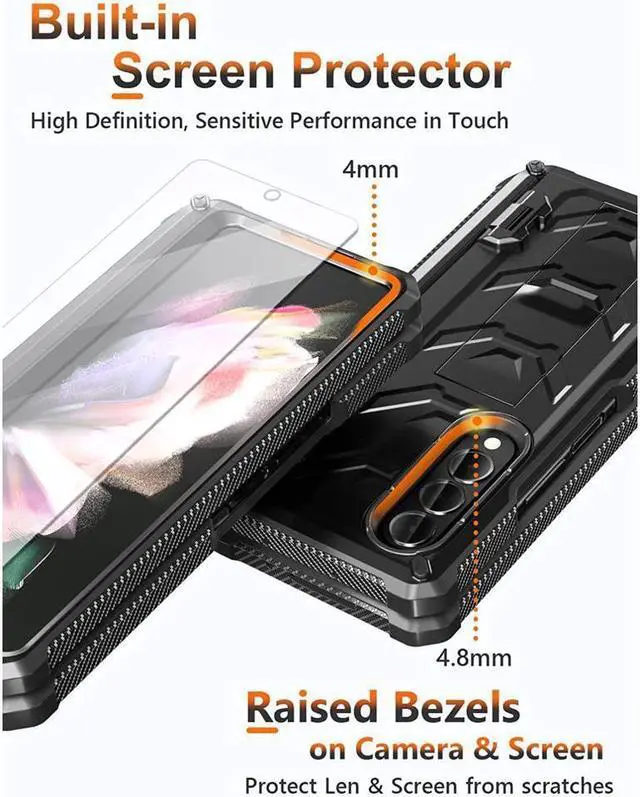 Alt view image 5 of 7 - BONAEVER For Samsung Galaxy Z Fold 3 5G Case with S Pen Holder Built-in Stand Screen Protector Camera & Hinge Protection 360° Protection Phone Cover