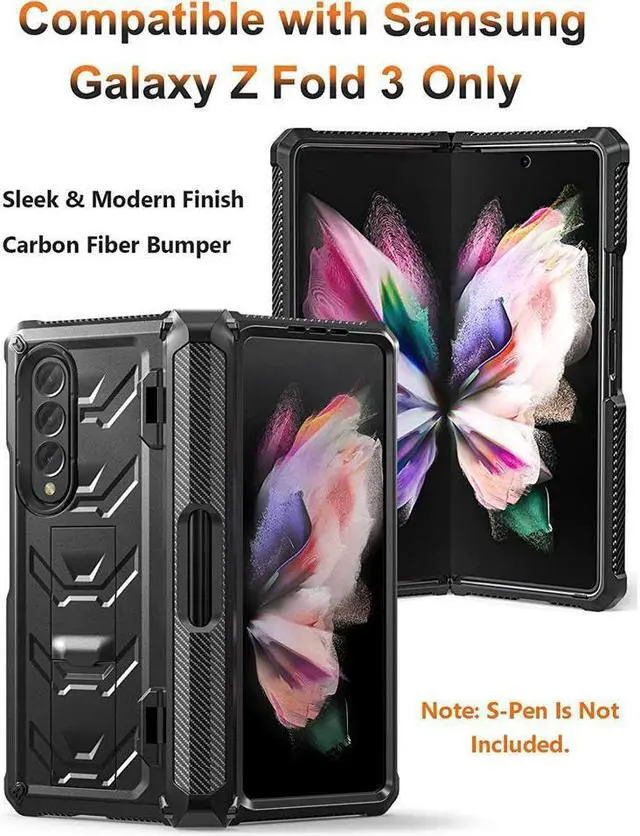Alt view image 2 of 7 - BONAEVER For Samsung Galaxy Z Fold 3 5G Case with S Pen Holder Built-in Stand Screen Protector Camera & Hinge Protection 360° Protection Phone Cover