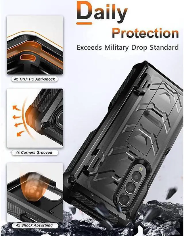 Alt view image 6 of 7 - BONAEVER For Samsung Galaxy Z Fold 3 5G Case with S Pen Holder Built-in Stand Screen Protector Camera & Hinge Protection 360° Protection Phone Cover