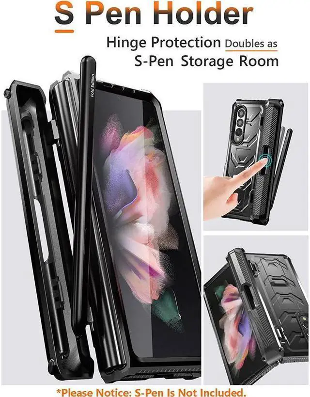 Alt view image 3 of 7 - BONAEVER For Samsung Galaxy Z Fold 3 5G Case with S Pen Holder Built-in Stand Screen Protector Camera & Hinge Protection 360° Protection Phone Cover
