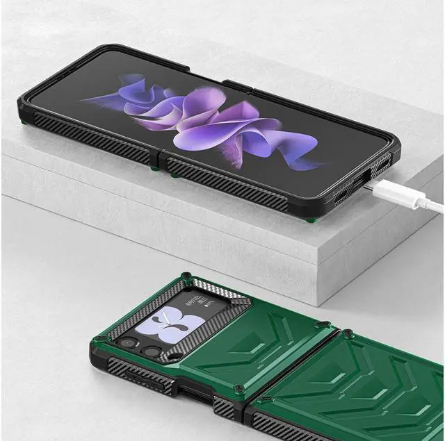 Alt view image 5 of 7 - BONAEVER For Samsung Galaxy Z Flip 3 5G 6.7 inch 2021 Case with Slide Camera Cover Military Grade Protective Armor Phone Case Shockproof Cover