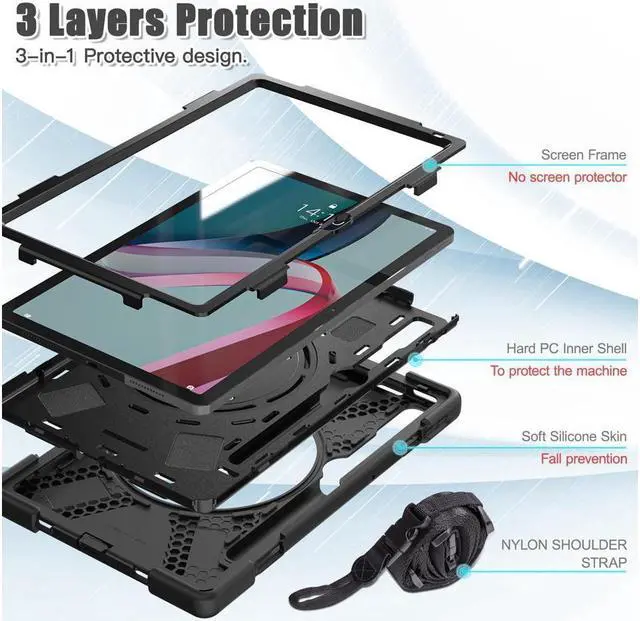 Alt view image 7 of 7 - BONAEVER For Lenovo Tab P11 Pro 11.2 inch 2nd Generation 2022 Case TB-132FU TB-138FC Rugged Shockproof Cover with Hand Strap Shoulder Strap