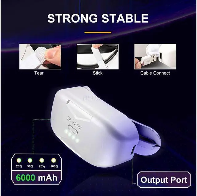 Alt view image 4 of 7 - BONAEVER Battery Pack for Oculus Que Stand 2 6000mAh Extend Playtime Fast Charging VR Power Bank Portable VR Extended Power Battery for Que Stand Pro / Pico 4 / Meta Que Stand 2 VR Elite Strap