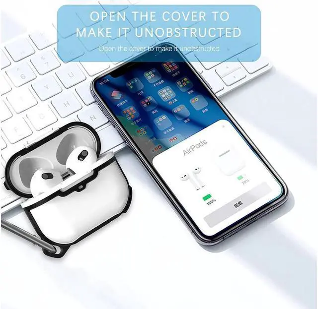 Alt view image 6 of 7 - BONAEVER For Airpods 3rd Generation 2021 Case Compatible Wireless Charging LED Light Visible IP68 Waterproof Shockproof Dustdproof Full-Body Protective Cover for AirPods 3 with Keychain White