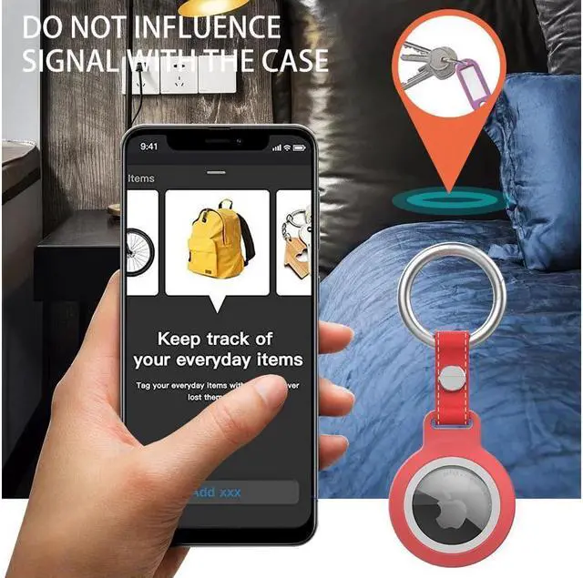 Alt view image 6 of 7 - BONAEVER IP68 Waterproof AirTag Keychain Holder Case Anti-Scratch Easy In StandallationSoft Full-Body Shockproof Air Tag Holder for LuggageKeys Dog Collar Red