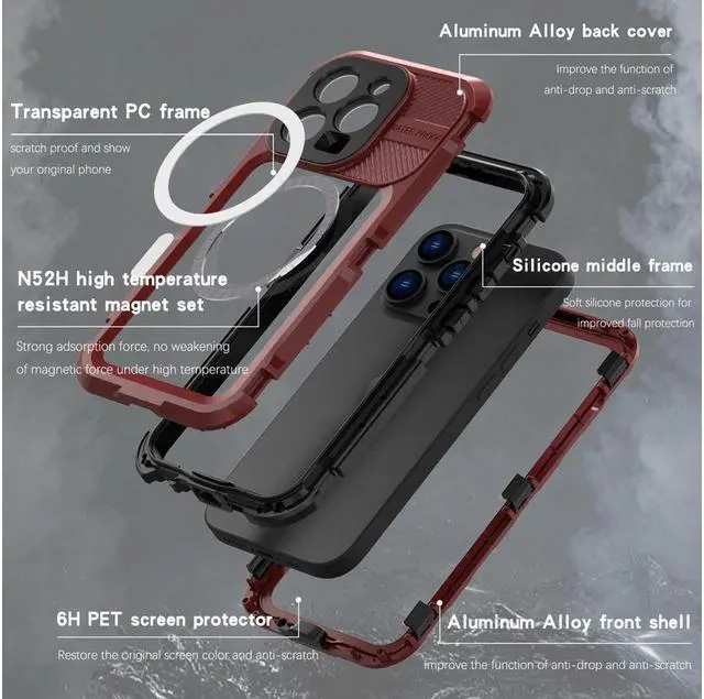 Alt view image 3 of 7 - BONAEVER For iPhone 14 Pro Max Waterproof Case MagSafe Compatible Built-in Screen Protector IP68 Underwater Du Standproof 360 Shockproof Protective Cover for iPhone 14 Pro Max