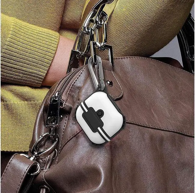 Alt view image 7 of 7 - BONAEVER For Airpods 3rd Generation 2021 Case Compatible Wireless Charging LED Light Visible IP68 Waterproof Shockproof Dustdproof Full-Body Protective Cover for AirPods 3 with Keychain White