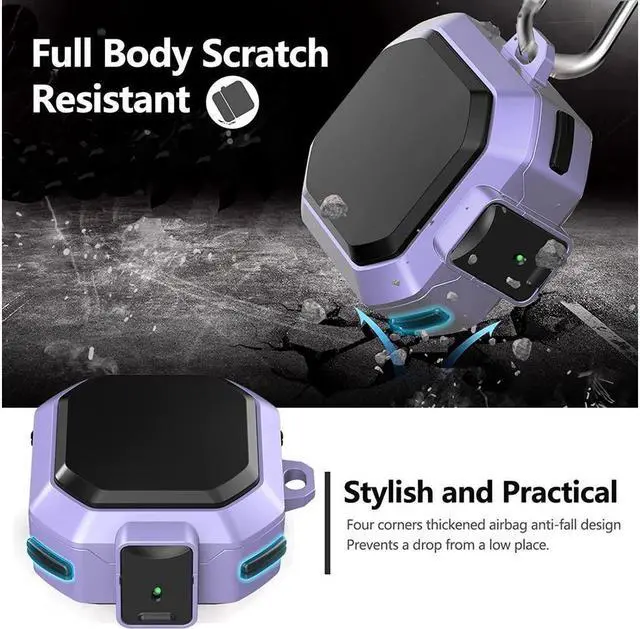 Alt view image 5 of 7 - BONAEVER Armor Case Cover with Secure Lock for Samsung Galaxy Buds 2 Pro Case 2022 /Galaxy Buds Pro Case 2021 /Galaxy Buds 2 Case 2021 /Galaxy Buds Live Case 2020 with Keychain Purple