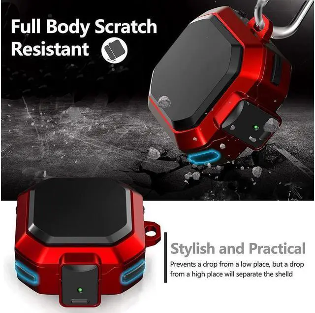 Alt view image 3 of 6 - BONAEVER Armor Case Cover with Secure Lock for Samsung Galaxy Buds 2 Pro Case 2022 /Galaxy Buds Pro Case 2021 /Galaxy Buds 2 Case 2021 /Galaxy Buds Live Case 2020 with Keychain Red