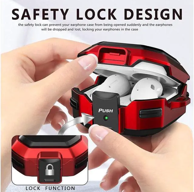 Alt view image 2 of 6 - BONAEVER Armor Case Cover with Secure Lock for Samsung Galaxy Buds 2 Pro Case 2022 /Galaxy Buds Pro Case 2021 /Galaxy Buds 2 Case 2021 /Galaxy Buds Live Case 2020 with Keychain Red