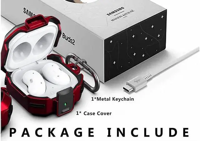 Alt view image 5 of 6 - BONAEVER Armor Case Cover with Secure Lock for Samsung Galaxy Buds 2 Pro Case 2022 /Galaxy Buds Pro Case 2021 /Galaxy Buds 2 Case 2021 /Galaxy Buds Live Case 2020 with Keychain Red