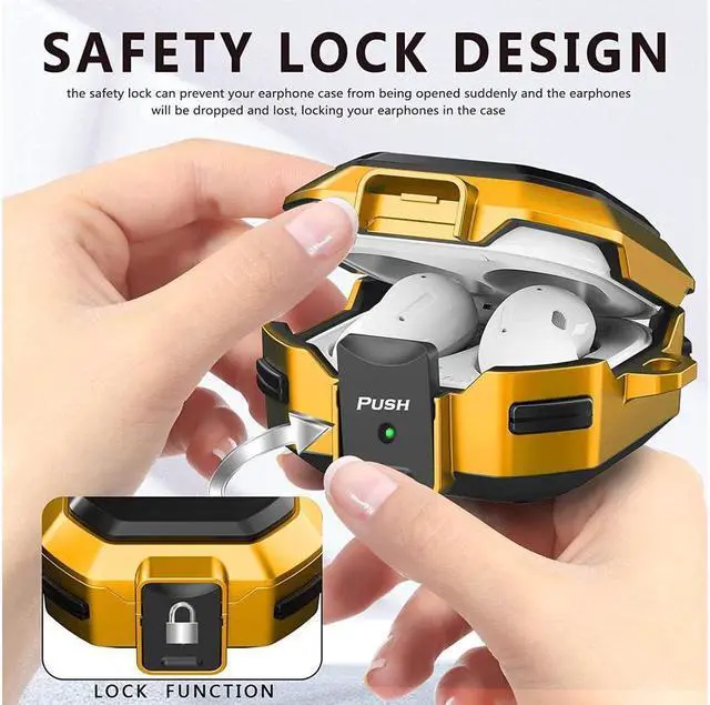 Alt view image 3 of 7 - BONAEVER Armor Case Cover with Secure Lock for Samsung Galaxy Buds 2 Pro Case 2022 /Galaxy Buds Pro Case 2021 /Galaxy Buds 2 Case 2021 /Galaxy Buds Live Case 2020 with Keychain Yellow