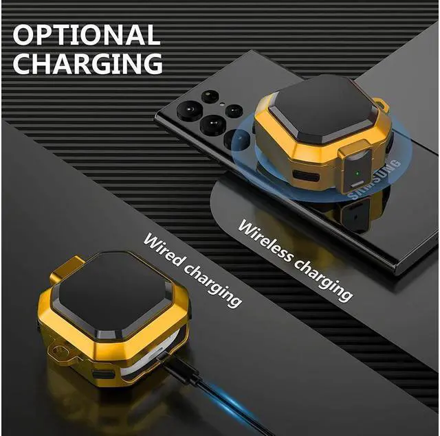 Alt view image 4 of 7 - BONAEVER Armor Case Cover with Secure Lock for Samsung Galaxy Buds 2 Pro Case 2022 /Galaxy Buds Pro Case 2021 /Galaxy Buds 2 Case 2021 /Galaxy Buds Live Case 2020 with Keychain Yellow
