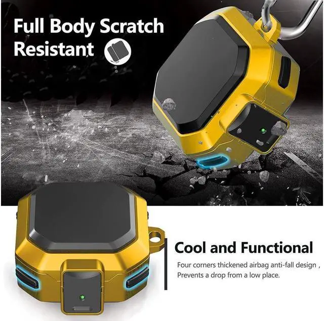 Alt view image 5 of 7 - BONAEVER Armor Case Cover with Secure Lock for Samsung Galaxy Buds 2 Pro Case 2022 /Galaxy Buds Pro Case 2021 /Galaxy Buds 2 Case 2021 /Galaxy Buds Live Case 2020 with Keychain Yellow
