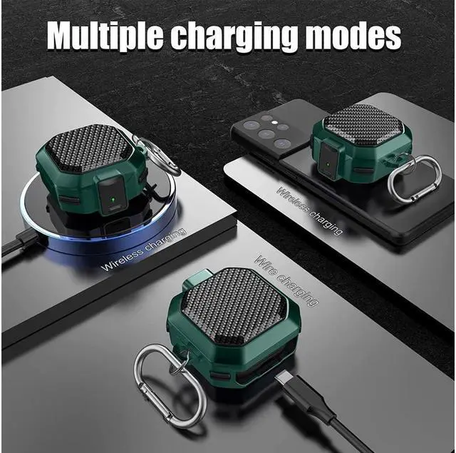 Alt view image 4 of 7 - Armor Cover for Samsung Galaxy Buds 2 Pro Case (2022) /Galaxy Buds Pro Case (2021) /Galaxy Buds 2 Case (2021) /Galaxy Buds Live Case (2020) Case, Shockproof Protective Cover with Keychain Green