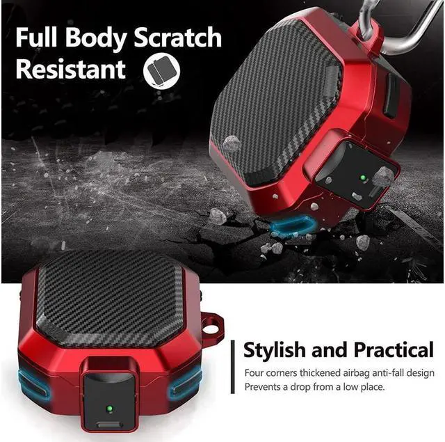 Alt view image 5 of 7 - BONAEVER Armor Cover for Samsung Galaxy Buds 2 Pro Case (2022) /Galaxy Buds Pro Case (2021) /Galaxy Buds 2 Case (2021) /Galaxy Buds Live Case (2020) Case Shockproof Protective Cover with Keychai Red