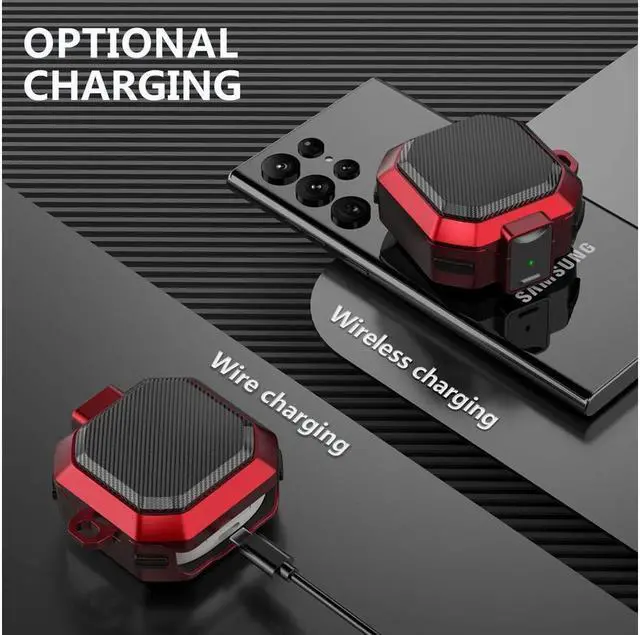 Alt view image 4 of 7 - BONAEVER Armor Cover for Samsung Galaxy Buds 2 Pro Case (2022) /Galaxy Buds Pro Case (2021) /Galaxy Buds 2 Case (2021) /Galaxy Buds Live Case (2020) Case Shockproof Protective Cover with Keychai Red