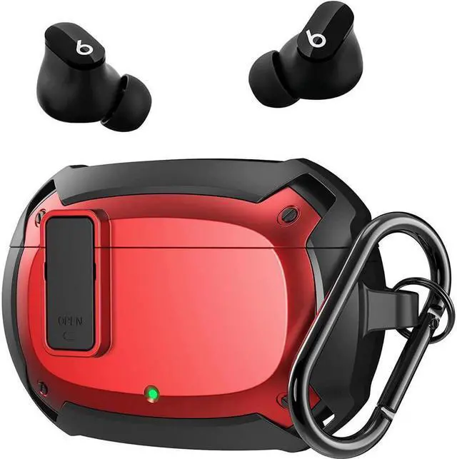 Main image of Beats Studio Buds Case Cover 2021, Secure Lock Hard Rugged Cool Shockproof Protective Case Cover for Beats Studio Buds Wireless Earbuds Case Accessories with Keychain Carabiner for Men Women Red