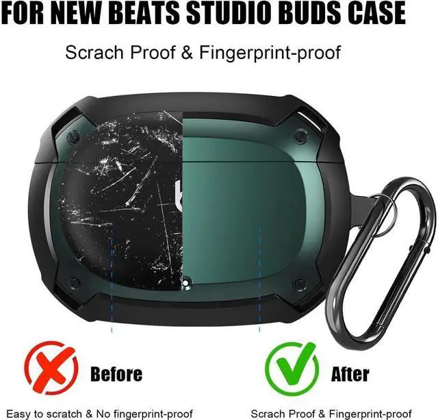 Alt view image 5 of 6 - Beats Studio Buds Case Cover 2021, Secure Lock Hard Rugged Cool Shockproof Protective Case Cover for Beats Studio Buds Wireless Earbuds Case Accessories with Keychain Carabiner for Men Women Green