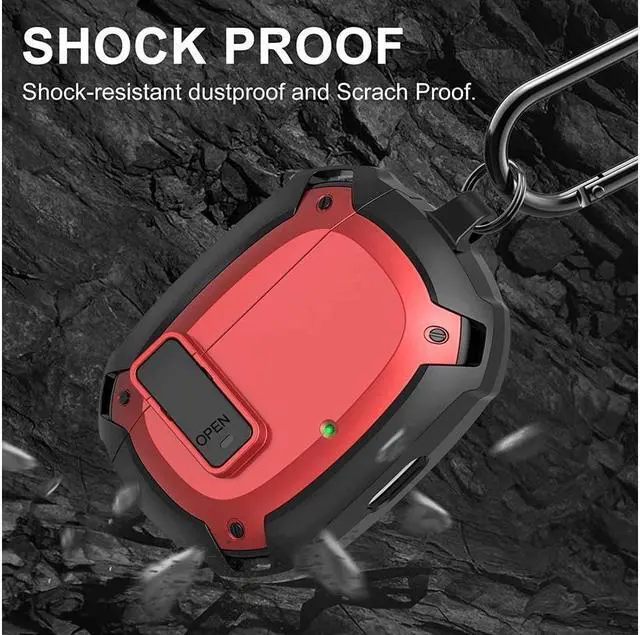 Alt view image 3 of 6 - Beats Studio Buds Case Cover 2021, Secure Lock Hard Rugged Cool Shockproof Protective Case Cover for Beats Studio Buds Wireless Earbuds Case Accessories with Keychain Carabiner for Men Women Red